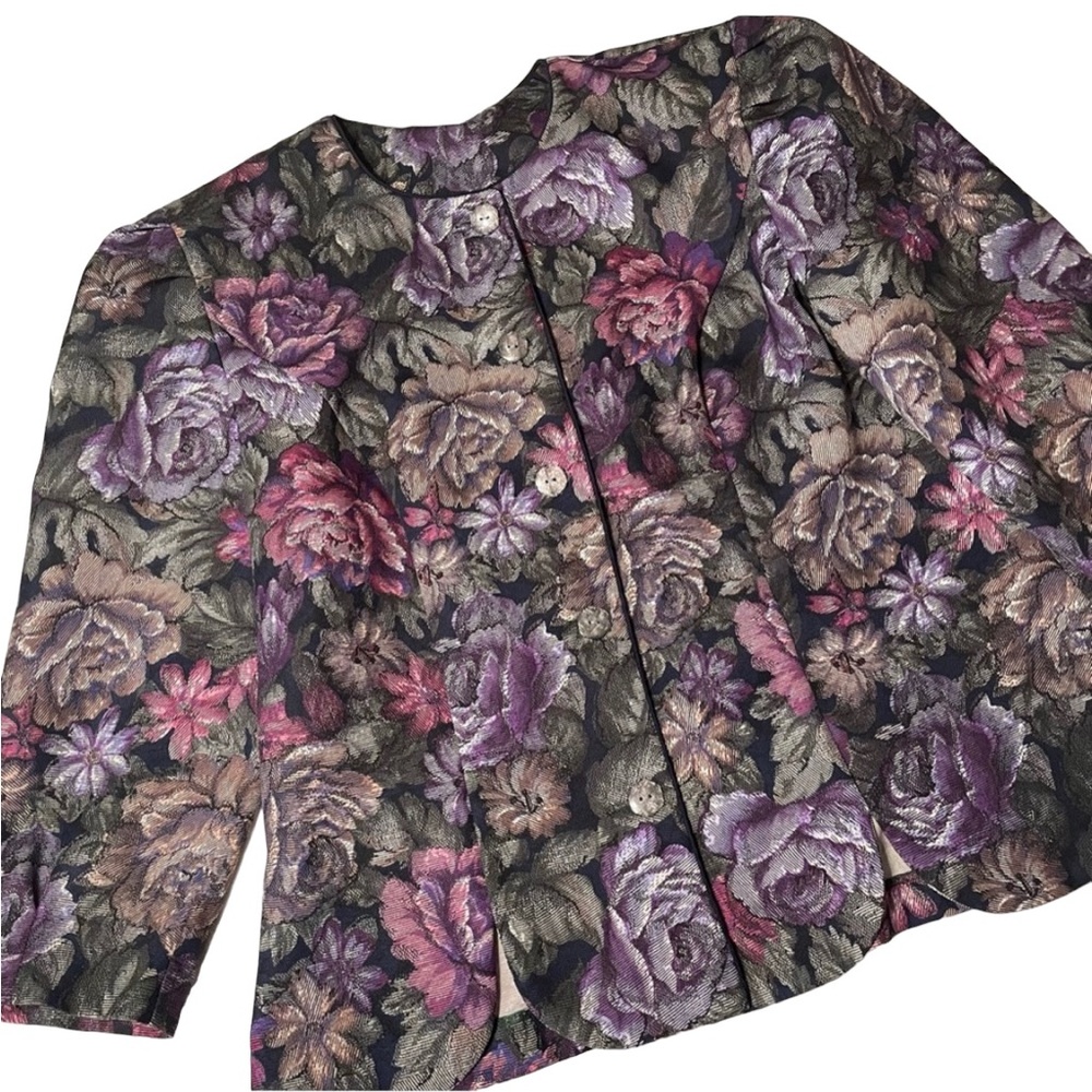 Vintage Floral Puff Sleeve Blazer